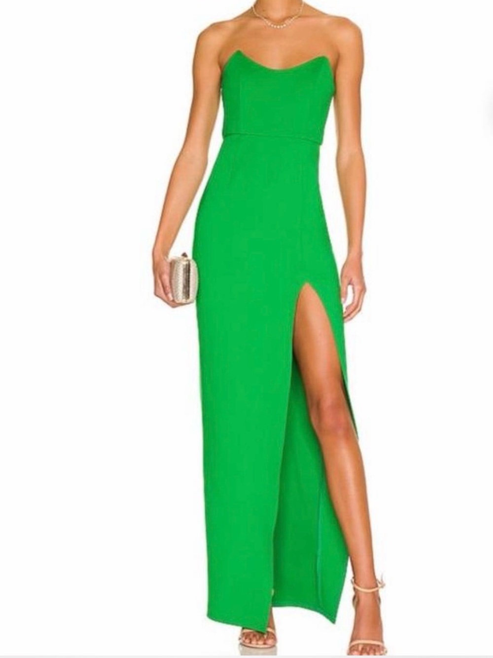 superdown Strapless Emerald Green Gown with Side Slit